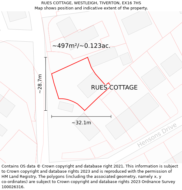RUES COTTAGE, WESTLEIGH, TIVERTON, EX16 7HS: Plot and title map