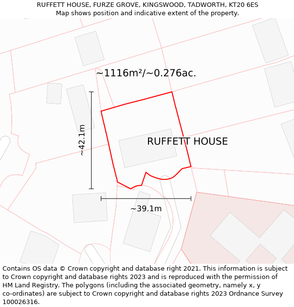RUFFETT HOUSE, FURZE GROVE, KINGSWOOD, TADWORTH, KT20 6ES: Plot and title map