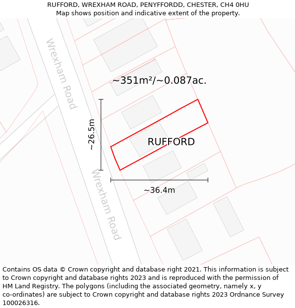 RUFFORD, WREXHAM ROAD, PENYFFORDD, CHESTER, CH4 0HU: Plot and title map