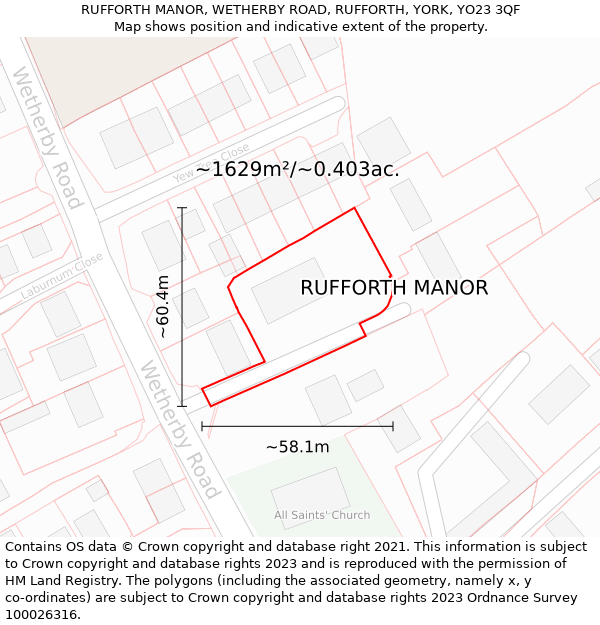 RUFFORTH MANOR, WETHERBY ROAD, RUFFORTH, YORK, YO23 3QF: Plot and title map