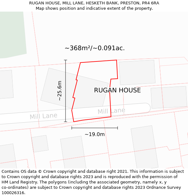 RUGAN HOUSE, MILL LANE, HESKETH BANK, PRESTON, PR4 6RA: Plot and title map