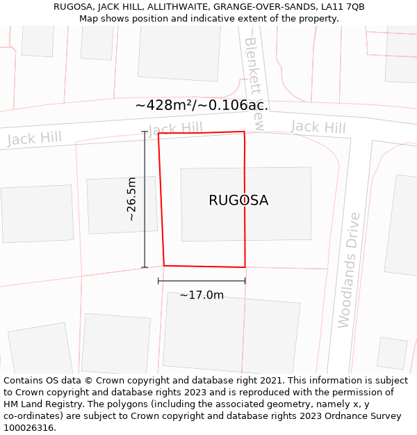 RUGOSA, JACK HILL, ALLITHWAITE, GRANGE-OVER-SANDS, LA11 7QB: Plot and title map