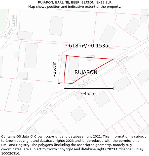 RUJARON, BARLINE, BEER, SEATON, EX12 3LR: Plot and title map