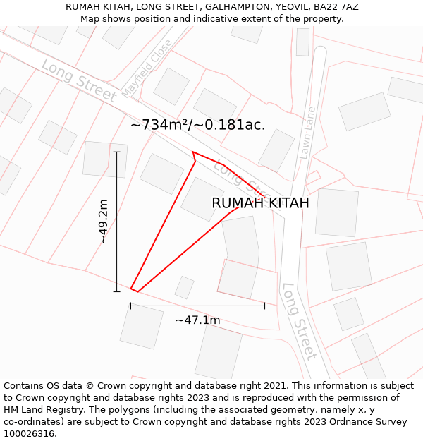 RUMAH KITAH, LONG STREET, GALHAMPTON, YEOVIL, BA22 7AZ: Plot and title map