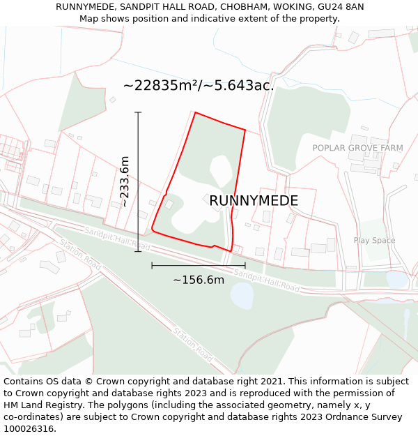 RUNNYMEDE, SANDPIT HALL ROAD, CHOBHAM, WOKING, GU24 8AN: Plot and title map