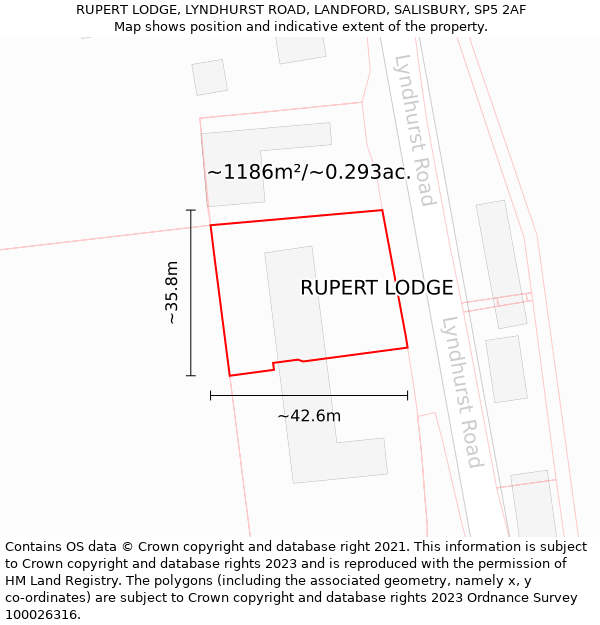 RUPERT LODGE, LYNDHURST ROAD, LANDFORD, SALISBURY, SP5 2AF: Plot and title map