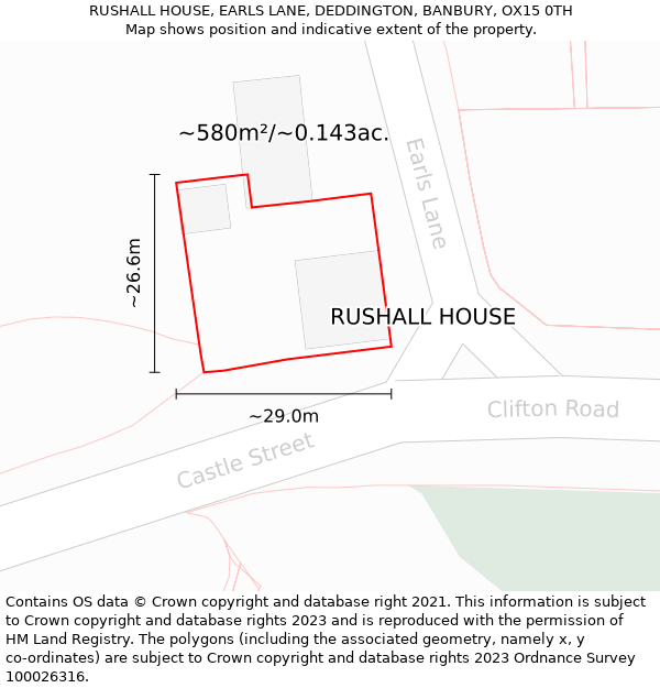 RUSHALL HOUSE, EARLS LANE, DEDDINGTON, BANBURY, OX15 0TH: Plot and title map