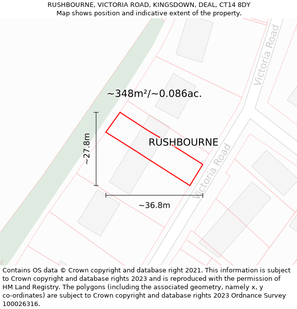 RUSHBOURNE, VICTORIA ROAD, KINGSDOWN, DEAL, CT14 8DY: Plot and title map