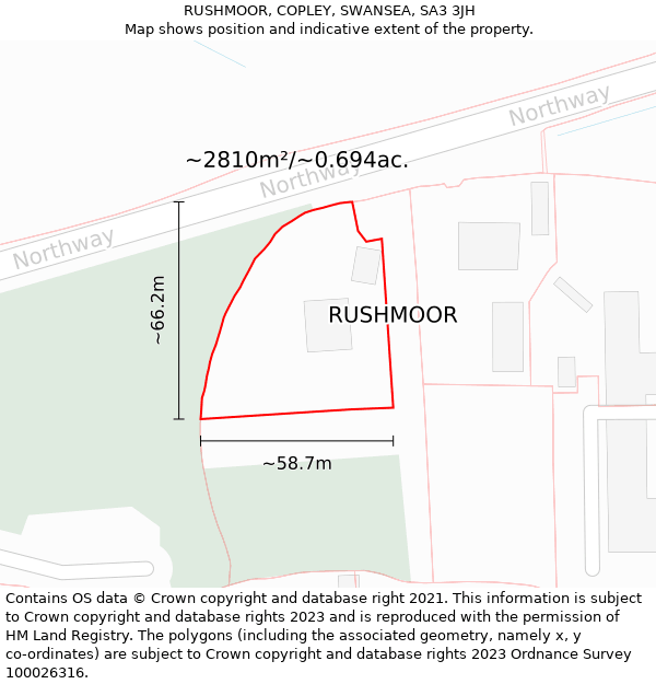 RUSHMOOR, COPLEY, SWANSEA, SA3 3JH: Plot and title map