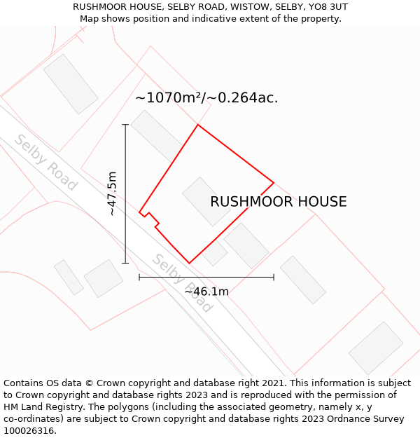 RUSHMOOR HOUSE, SELBY ROAD, WISTOW, SELBY, YO8 3UT: Plot and title map