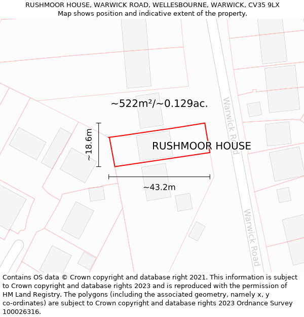 RUSHMOOR HOUSE, WARWICK ROAD, WELLESBOURNE, WARWICK, CV35 9LX: Plot and title map