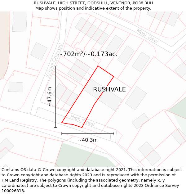 RUSHVALE, HIGH STREET, GODSHILL, VENTNOR, PO38 3HH: Plot and title map