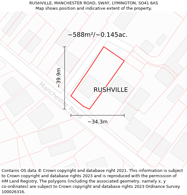 RUSHVILLE, MANCHESTER ROAD, SWAY, LYMINGTON, SO41 6AS: Plot and title map