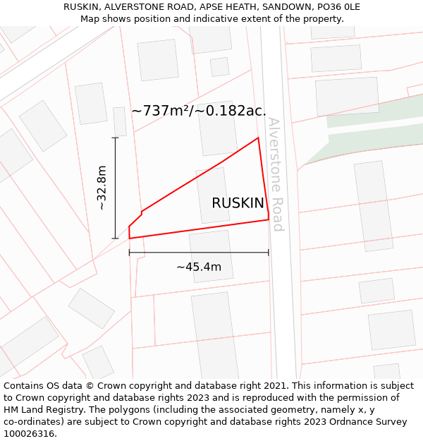 RUSKIN, ALVERSTONE ROAD, APSE HEATH, SANDOWN, PO36 0LE: Plot and title map