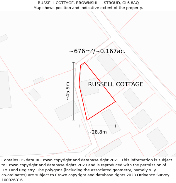 RUSSELL COTTAGE, BROWNSHILL, STROUD, GL6 8AQ: Plot and title map