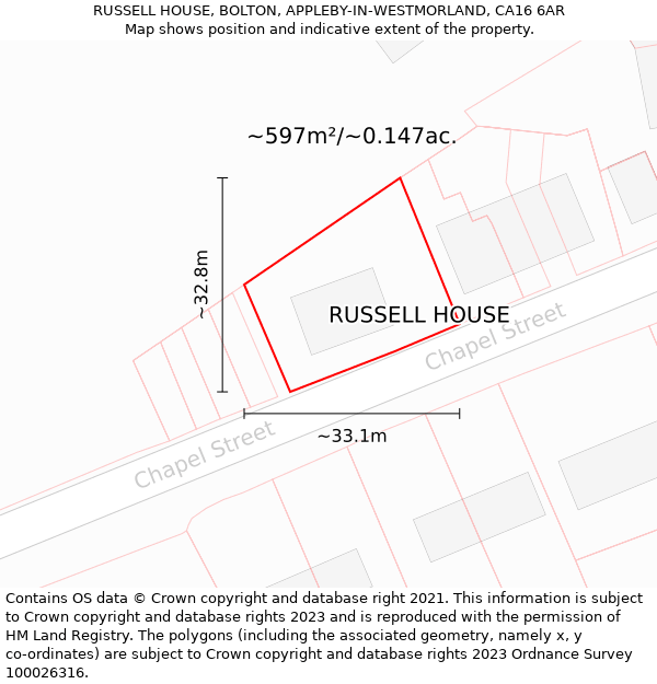 RUSSELL HOUSE, BOLTON, APPLEBY-IN-WESTMORLAND, CA16 6AR: Plot and title map