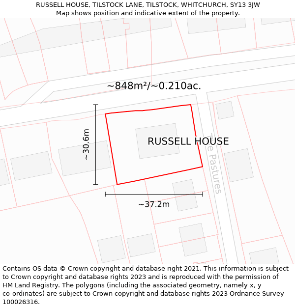 RUSSELL HOUSE, TILSTOCK LANE, TILSTOCK, WHITCHURCH, SY13 3JW: Plot and title map