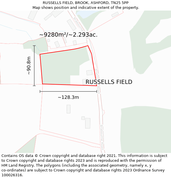 RUSSELLS FIELD, BROOK, ASHFORD, TN25 5PP: Plot and title map