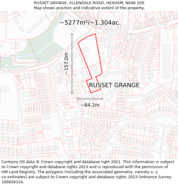 RUSSET GRANGE, ALLENDALE ROAD, HEXHAM, NE46 2DE: Plot and title map