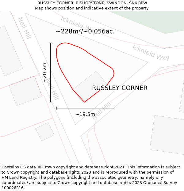 RUSSLEY CORNER, BISHOPSTONE, SWINDON, SN6 8PW: Plot and title map