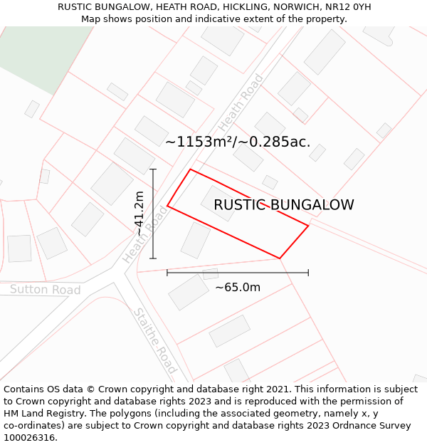 RUSTIC BUNGALOW, HEATH ROAD, HICKLING, NORWICH, NR12 0YH: Plot and title map