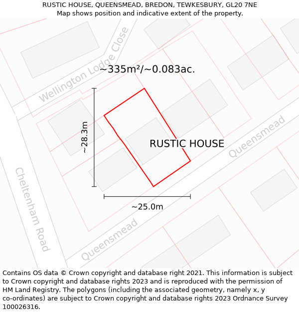 RUSTIC HOUSE, QUEENSMEAD, BREDON, TEWKESBURY, GL20 7NE: Plot and title map