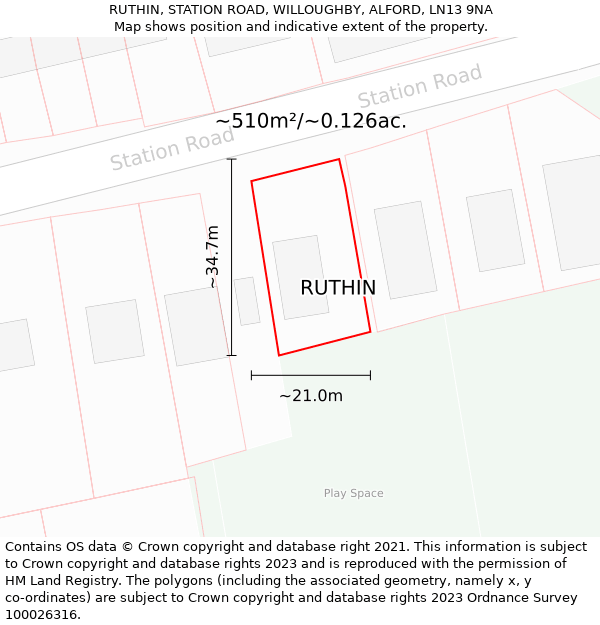 RUTHIN, STATION ROAD, WILLOUGHBY, ALFORD, LN13 9NA: Plot and title map