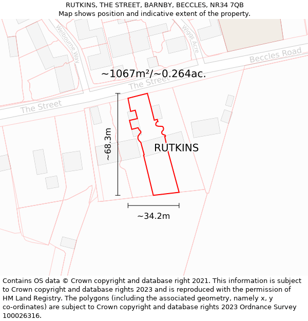 RUTKINS, THE STREET, BARNBY, BECCLES, NR34 7QB: Plot and title map