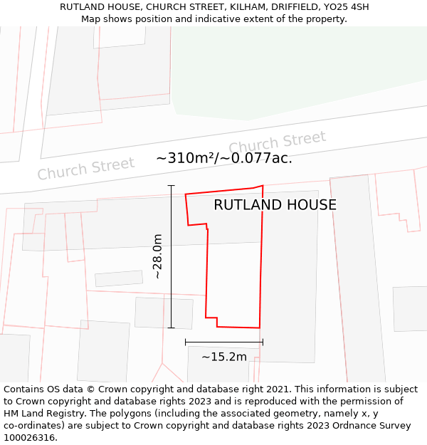 RUTLAND HOUSE, CHURCH STREET, KILHAM, DRIFFIELD, YO25 4SH: Plot and title map