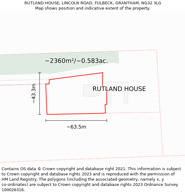 RUTLAND HOUSE, LINCOLN ROAD, FULBECK, GRANTHAM, NG32 3LG: Plot and title map