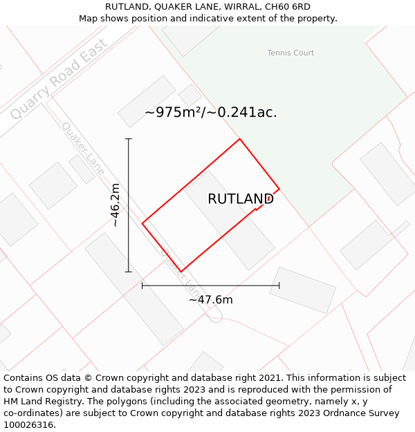 RUTLAND, QUAKER LANE, WIRRAL, CH60 6RD: Plot and title map