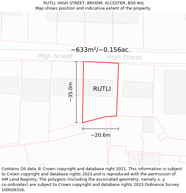 RUTLI, HIGH STREET, BROOM, ALCESTER, B50 4HJ: Plot and title map