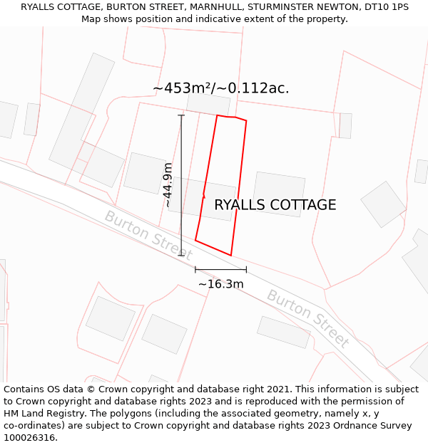 RYALLS COTTAGE, BURTON STREET, MARNHULL, STURMINSTER NEWTON, DT10 1PS: Plot and title map