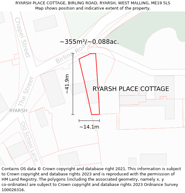 RYARSH PLACE COTTAGE, BIRLING ROAD, RYARSH, WEST MALLING, ME19 5LS: Plot and title map