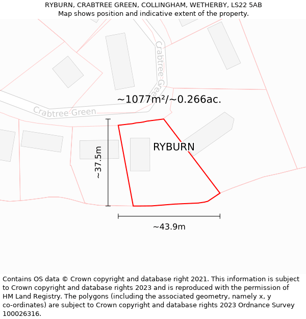 RYBURN, CRABTREE GREEN, COLLINGHAM, WETHERBY, LS22 5AB: Plot and title map