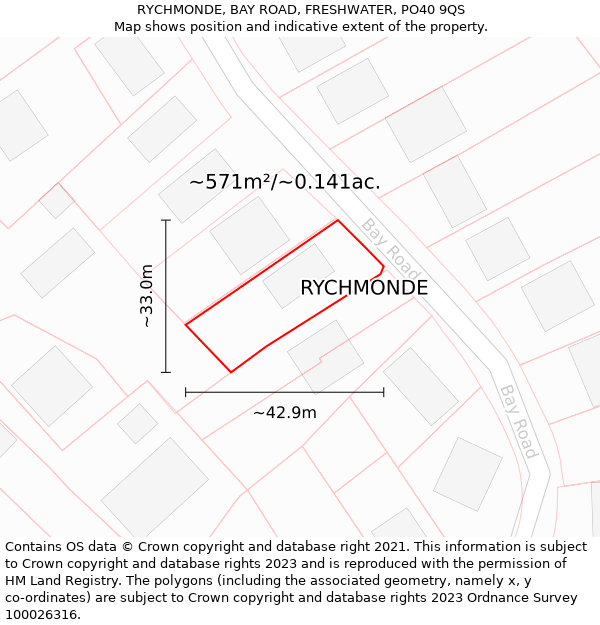 RYCHMONDE, BAY ROAD, FRESHWATER, PO40 9QS: Plot and title map