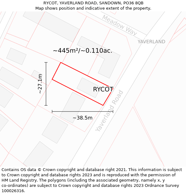 RYCOT, YAVERLAND ROAD, SANDOWN, PO36 8QB: Plot and title map