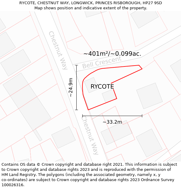 RYCOTE, CHESTNUT WAY, LONGWICK, PRINCES RISBOROUGH, HP27 9SD: Plot and title map