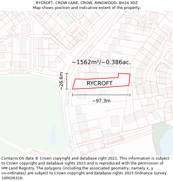 RYCROFT, CROW LANE, CROW, RINGWOOD, BH24 3DZ: Plot and title map