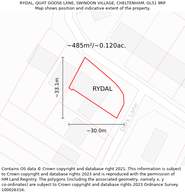 RYDAL, QUAT GOOSE LANE, SWINDON VILLAGE, CHELTENHAM, GL51 9RP: Plot and title map