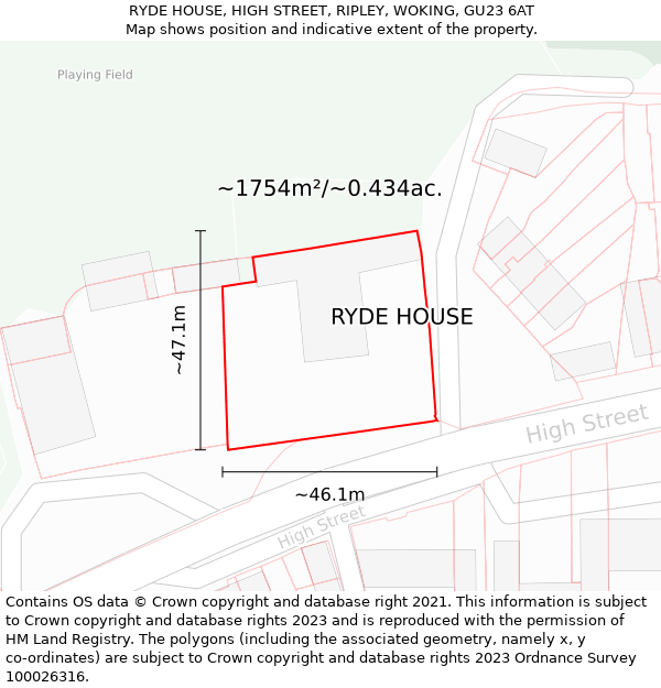 RYDE HOUSE, HIGH STREET, RIPLEY, WOKING, GU23 6AT: Plot and title map