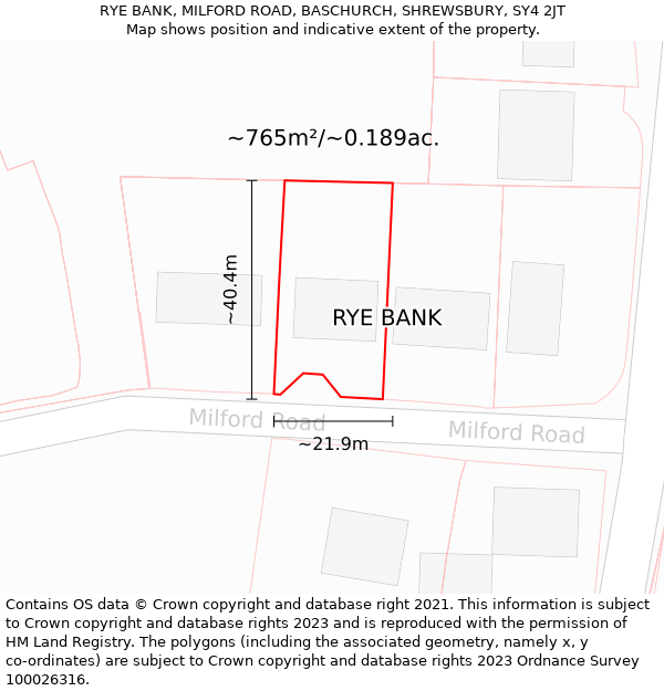 RYE BANK, MILFORD ROAD, BASCHURCH, SHREWSBURY, SY4 2JT: Plot and title map