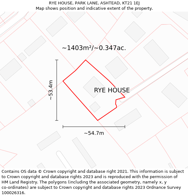 RYE HOUSE, PARK LANE, ASHTEAD, KT21 1EJ: Plot and title map