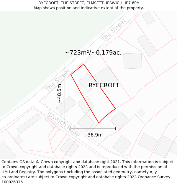 RYECROFT, THE STREET, ELMSETT, IPSWICH, IP7 6PA: Plot and title map
