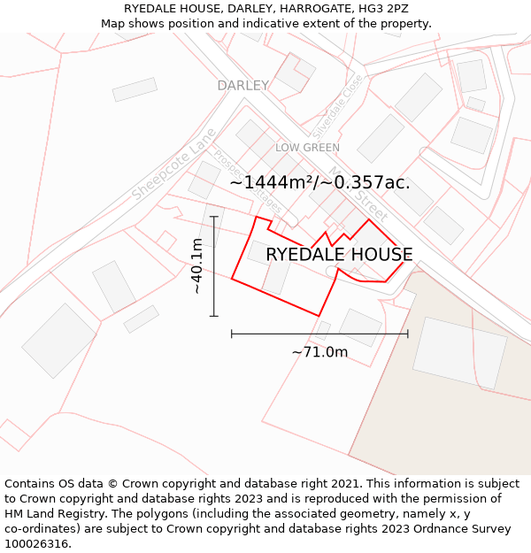 RYEDALE HOUSE, DARLEY, HARROGATE, HG3 2PZ: Plot and title map