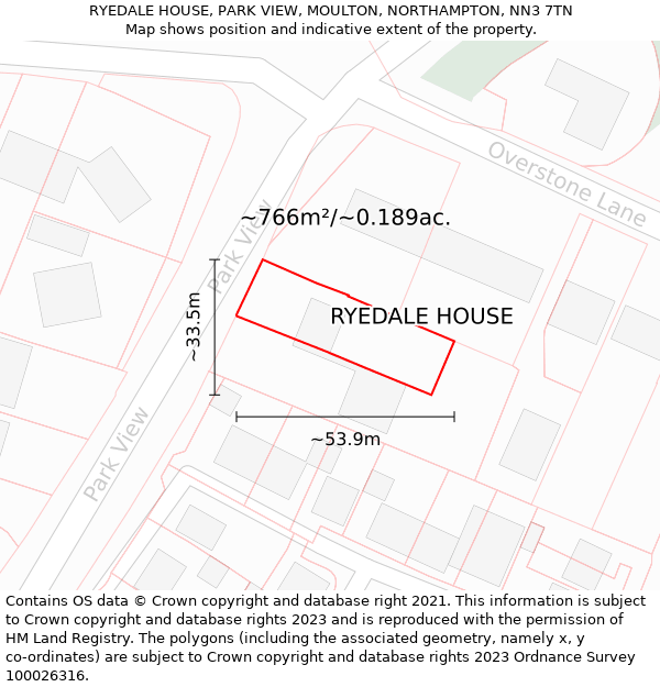 RYEDALE HOUSE, PARK VIEW, MOULTON, NORTHAMPTON, NN3 7TN: Plot and title map