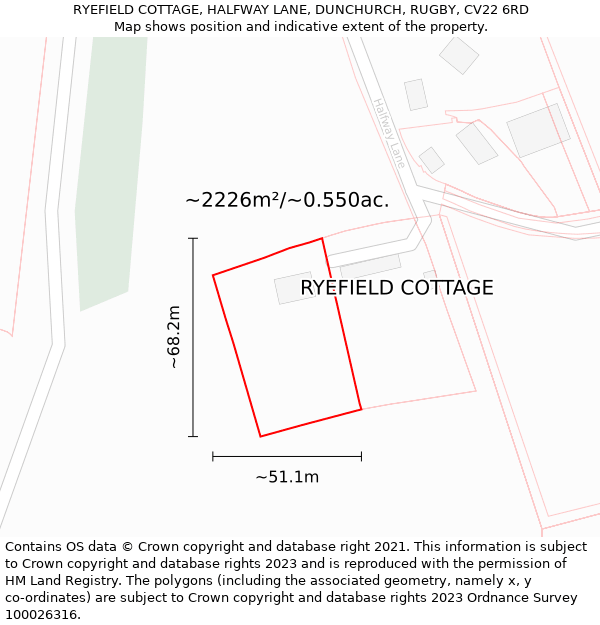 RYEFIELD COTTAGE, HALFWAY LANE, DUNCHURCH, RUGBY, CV22 6RD: Plot and title map