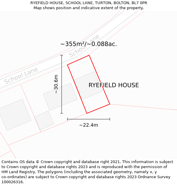 RYEFIELD HOUSE, SCHOOL LANE, TURTON, BOLTON, BL7 0PR: Plot and title map