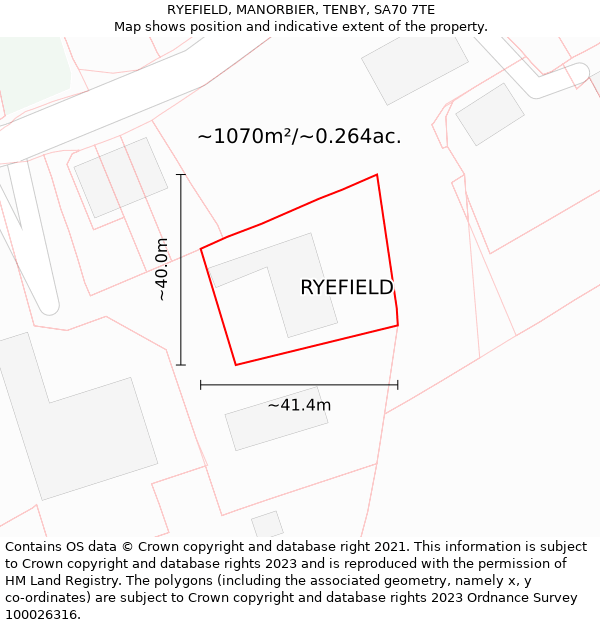 RYEFIELD, MANORBIER, TENBY, SA70 7TE: Plot and title map