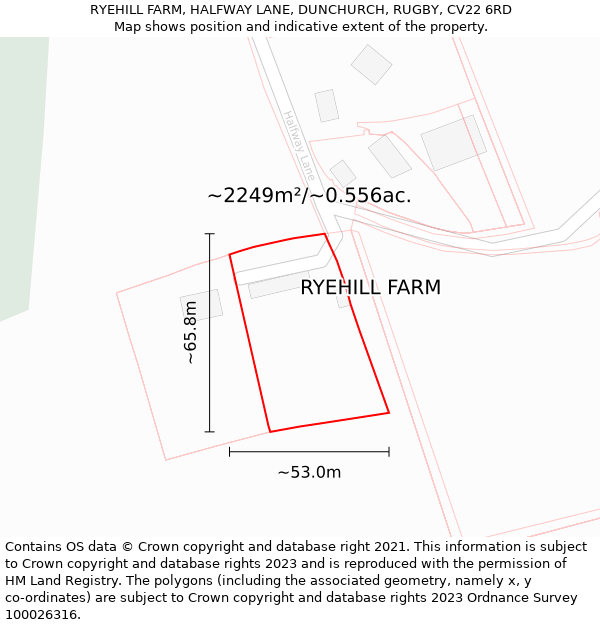 RYEHILL FARM, HALFWAY LANE, DUNCHURCH, RUGBY, CV22 6RD: Plot and title map